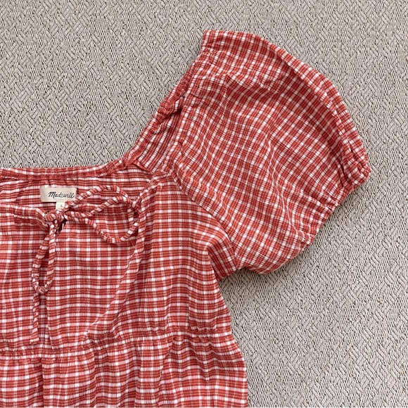 NWT Madewell Women's Omaha Peplum Gingham Tiered Keyhole Top - Picture 4 of 8